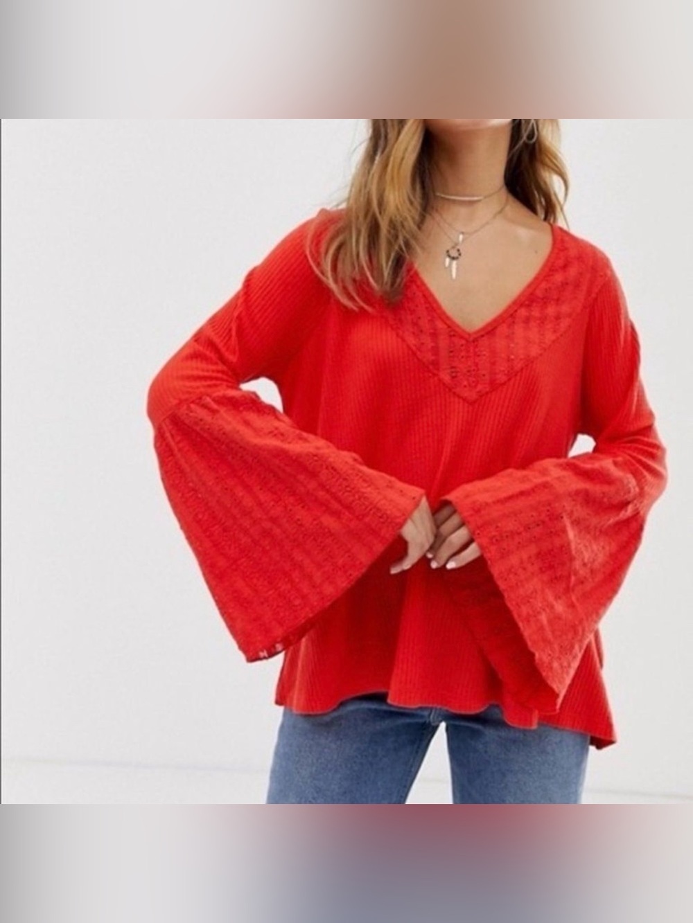 Free People Vermillion Boho Bell Sleeve Top In Red